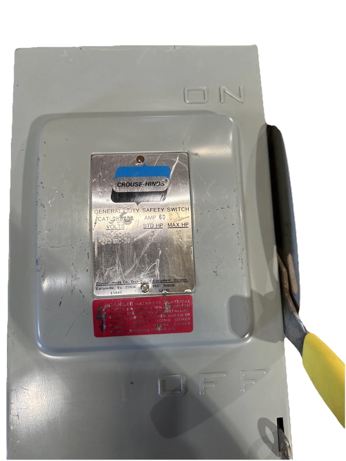 🔴Eaton Crouse Hinds CH322N 240VAC 60A Safety Switch Disconnect‼️VINTAGE‼️