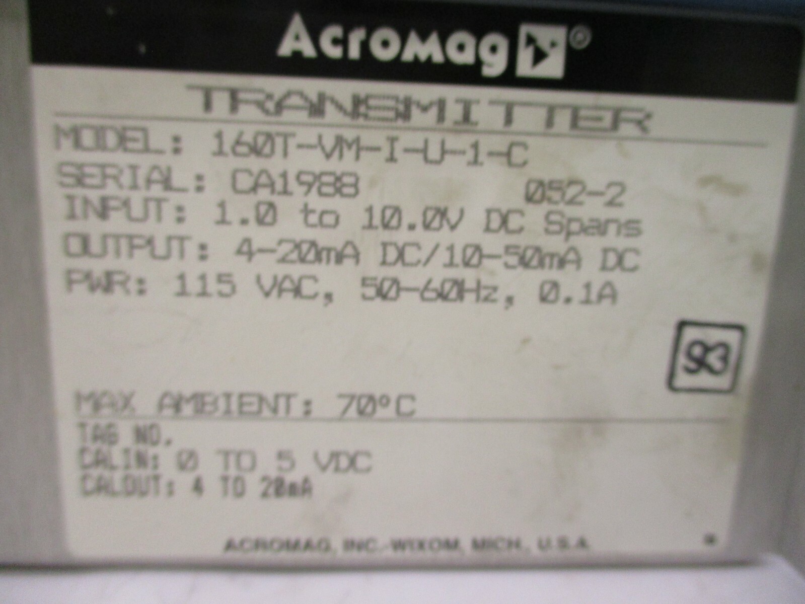 160T-VM-I-U-1-C Acromag Transmitter 115VAC 50/60Hz 0.1A A3737WVS