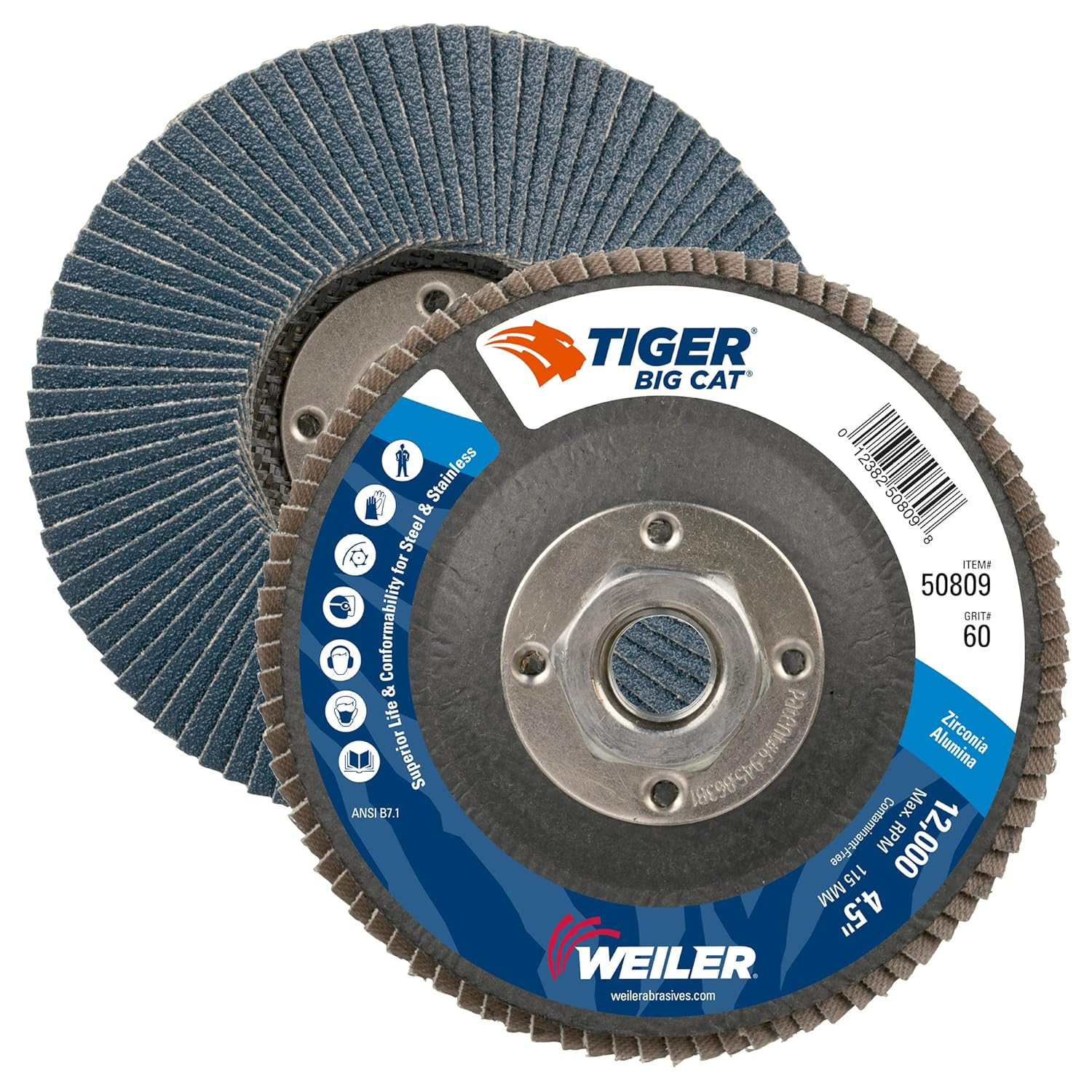 Weiler 50809 Big Cat Abrasive Flap Disc, Type 27, 4-1/2″, 60 Grit