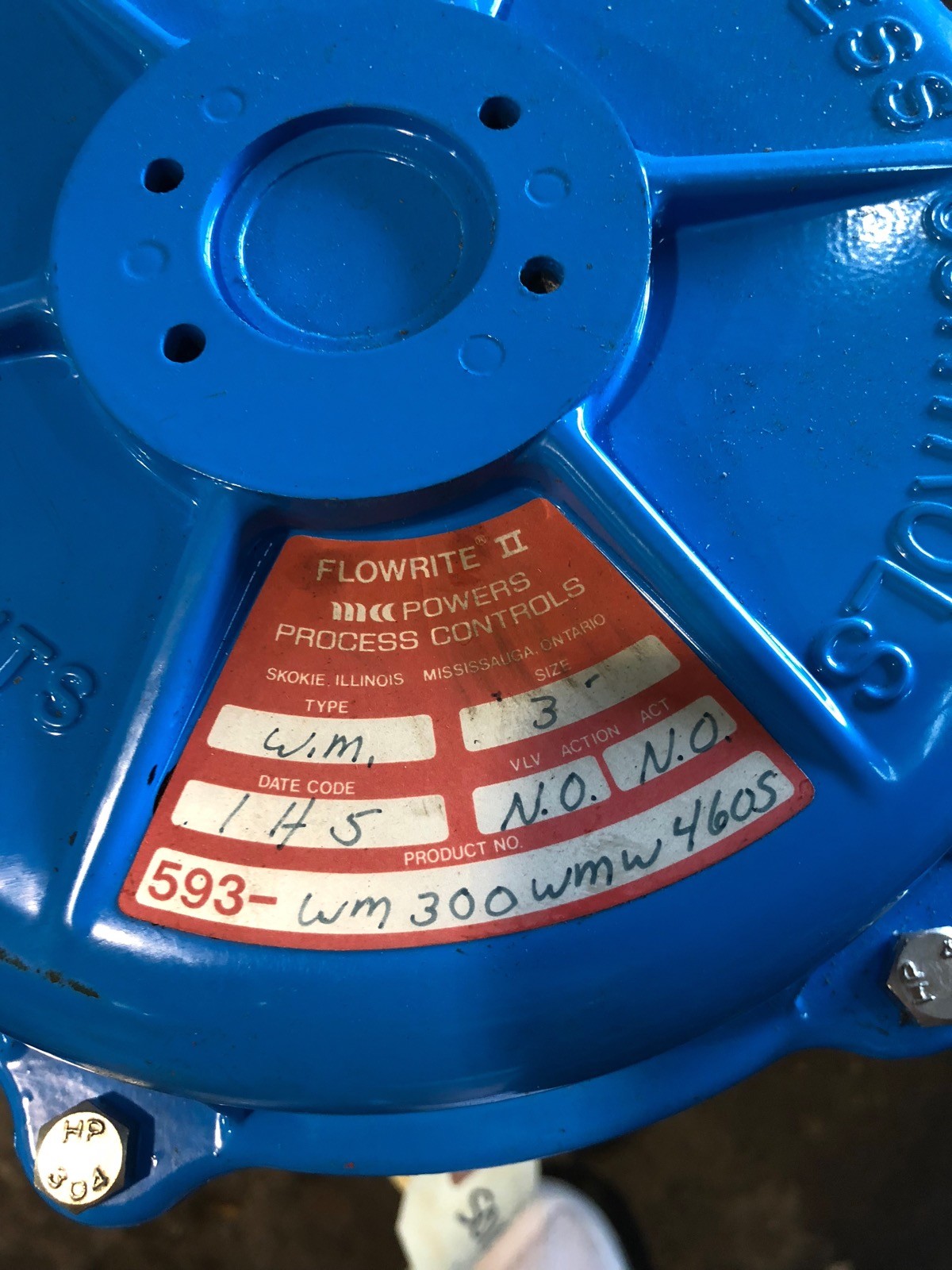 POWERS PROCESS CONTROLS FLOWRITE 593-WM300WMW4605 3” TYPE WM N.O SHIP AVAIL