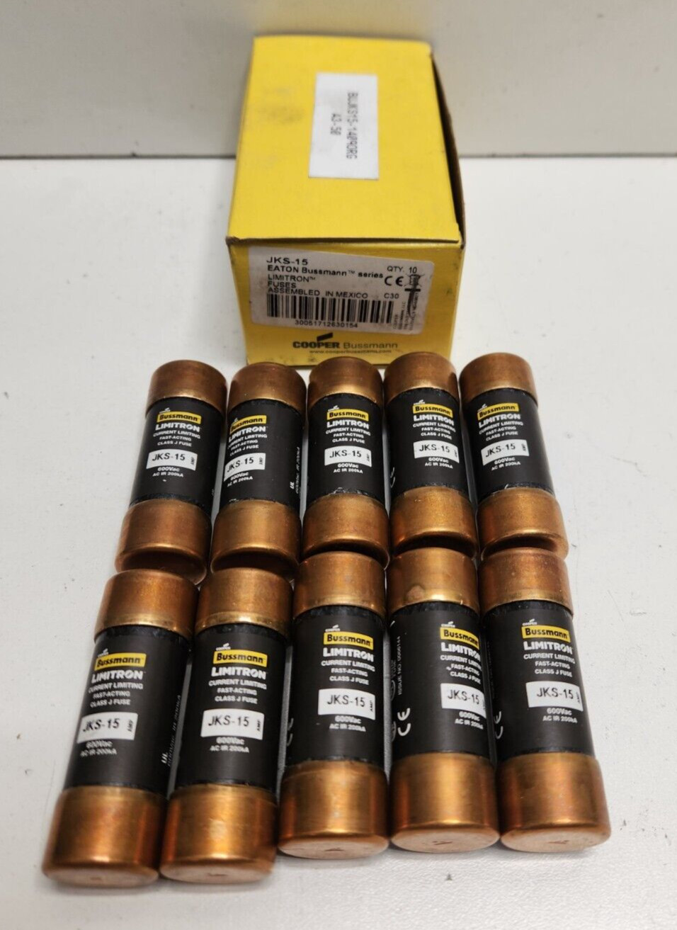 LOT OF 10 NEW OLD STOCK! BUSSMANN 15A 600V CLASS J FUSES JKS-15