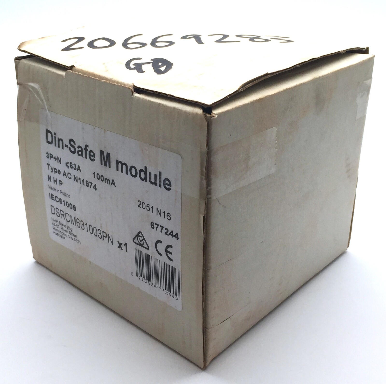 NHP 677244 DIN-SAFE Clip On 3P+N 63A 100mA AC 11974 M Module DSRCM32303PN