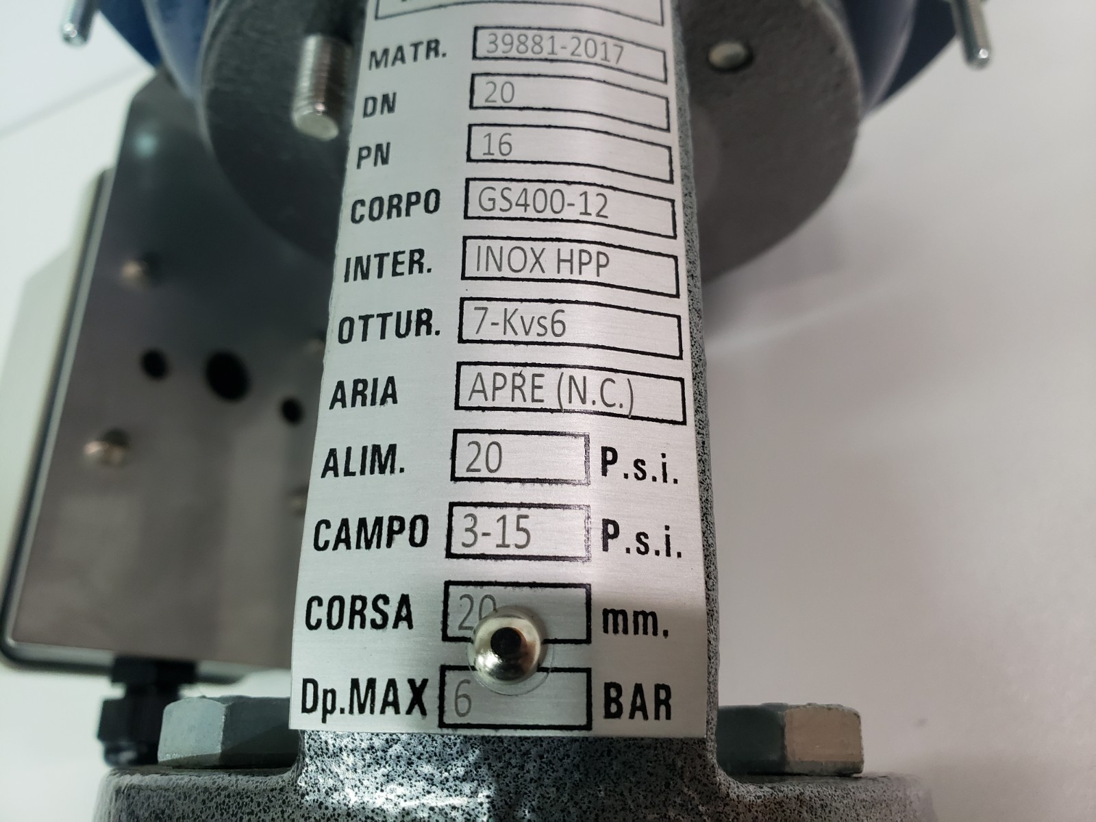 UNUSED – OMC Italy APA 39881-2017 Control Valve GS400-12 DN20PN16