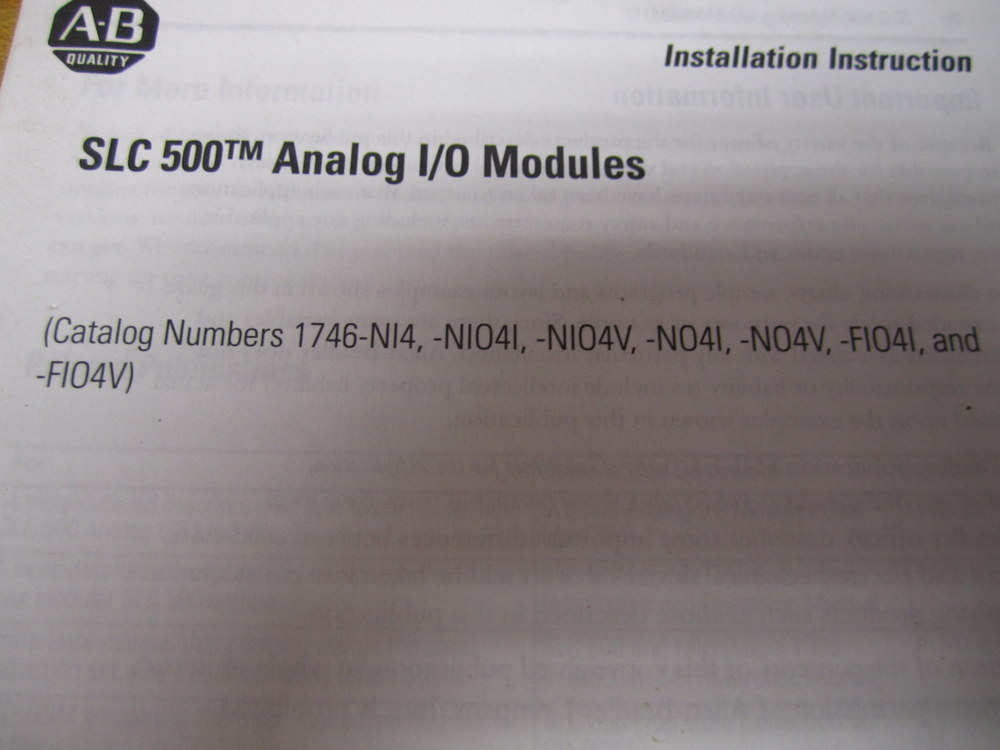 Allen Bradley 40071-085-01 SLC 500 Installation Instructions 40071-085-01(B)