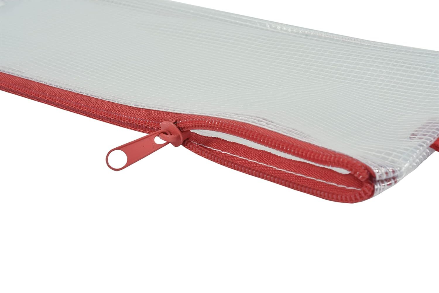 Sax Mesh Zippered Bag, 5 x 13 Inches, Clear with Red Trim, Pack of Clear,Red