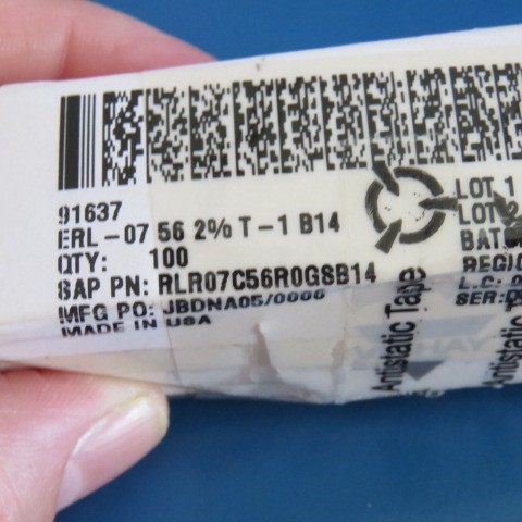 Vishay RLR07C56R0GSB14 Qty of 116 per Lot 56 Ohms �2% 0.25W, 1/4W Through Hole