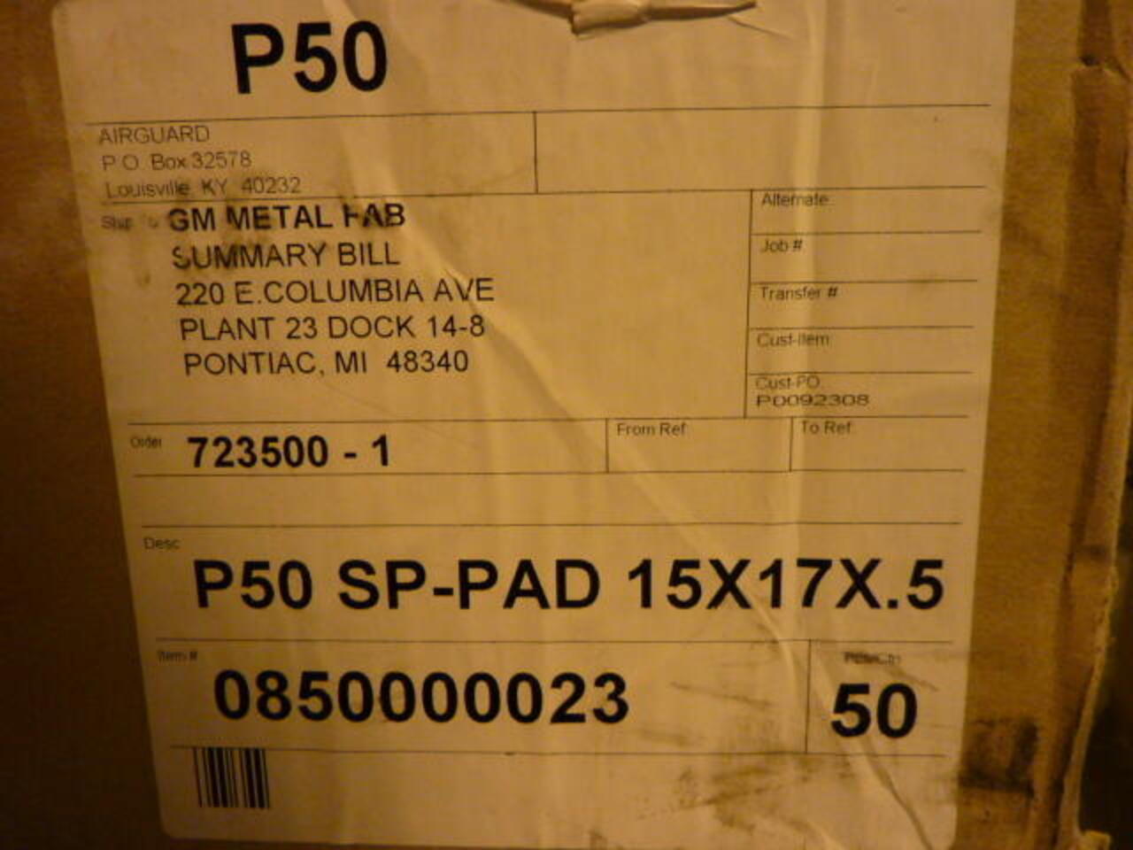 AIRGUARD Qty: 20, Air Filter P50 SP-PAD New #29174