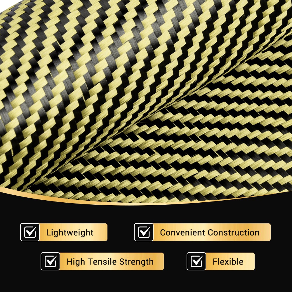 12″ x 5FT Twill Weave Black Yellow Carbon Fiber Fabric Cloth (3K, 9oz, 12″x59″)