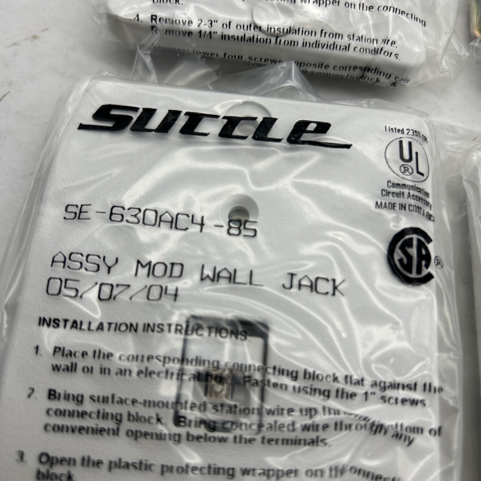 NEW Lot of 4 pcs Suttle RJ11 Modular Wall Jack Plug # SE-630AC4-85 SE630 UL SA W
