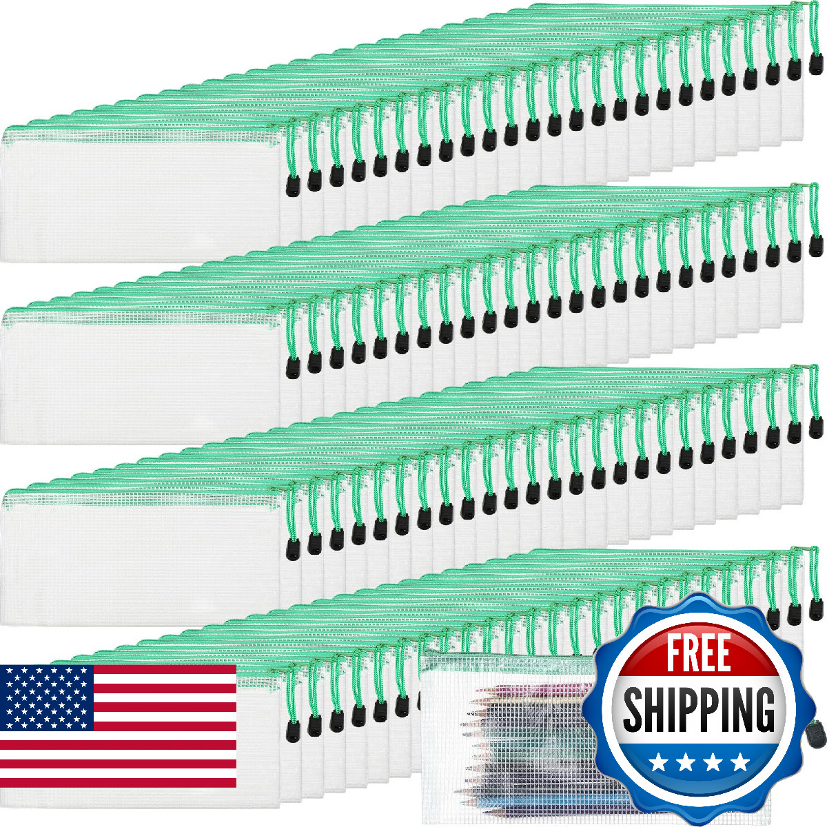 Handepo 100 Pack Mesh Zipper Pouch Pencil Pouches Bulk Clear Storage Bag Small W