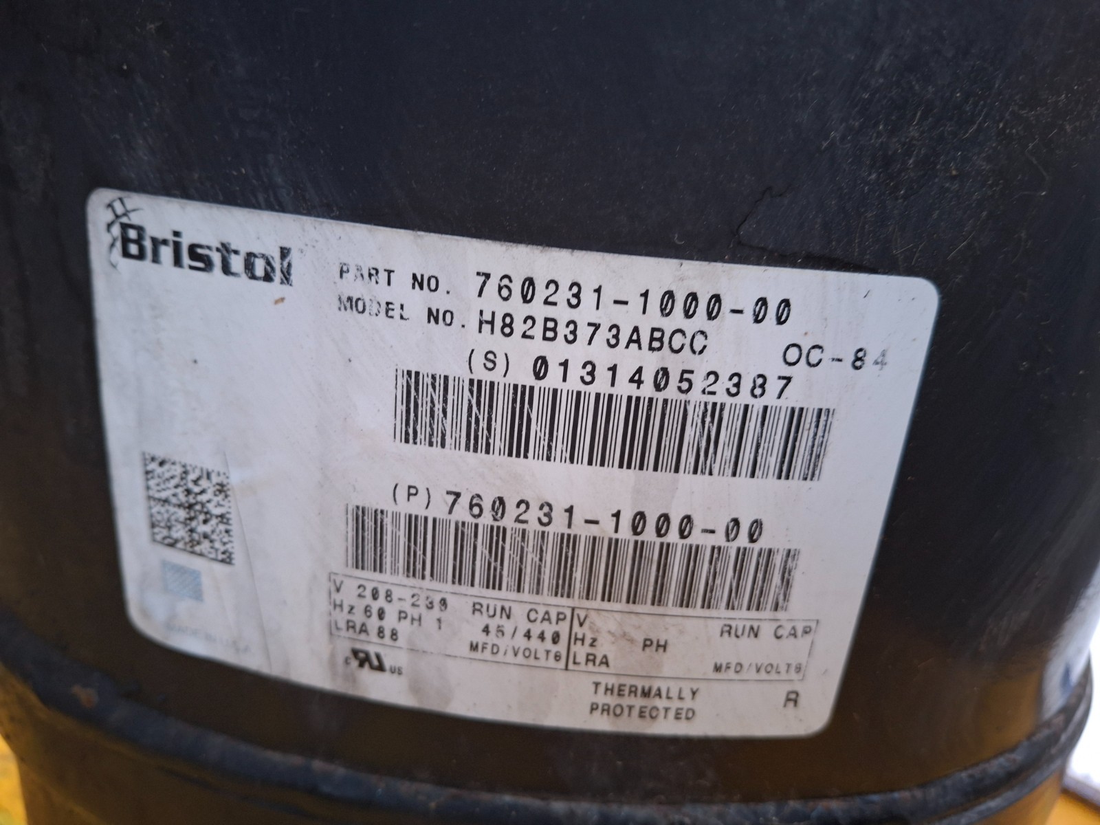 Bristol H82B373ABCC SP 440v Ton Aircon Rotary Reciprocating Compressor
