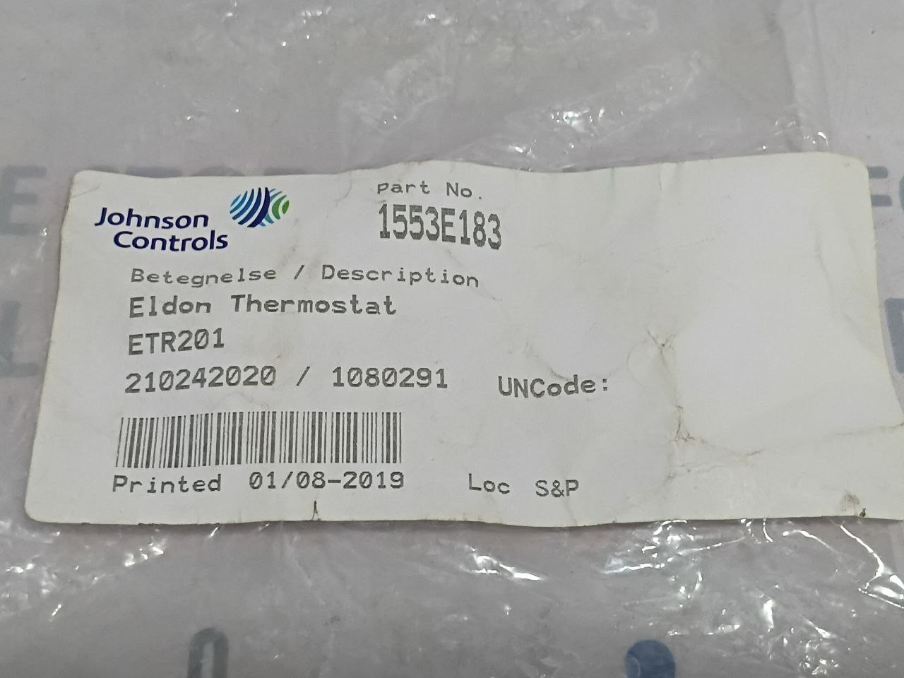 Eldon ETR201 Thermostat 240VAC Range 0°C – 60°C P/n 17121001280 IP20