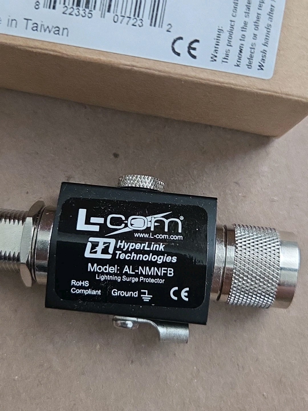L-Com AL-NMNFB-9 N-Male to N-Female Bulkhead 0-3 GHz 90 V Lightning Protector