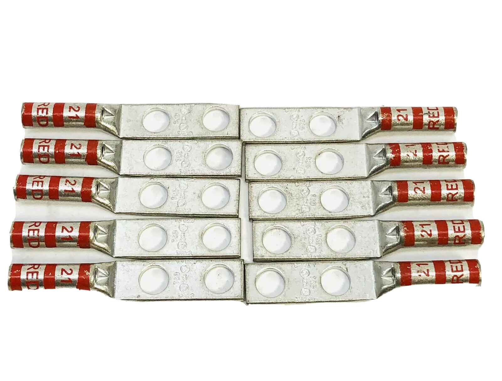 LOT OF 10 THOMAS & BETTS 2 HOLE 21 RED LUG 8-6 SOL