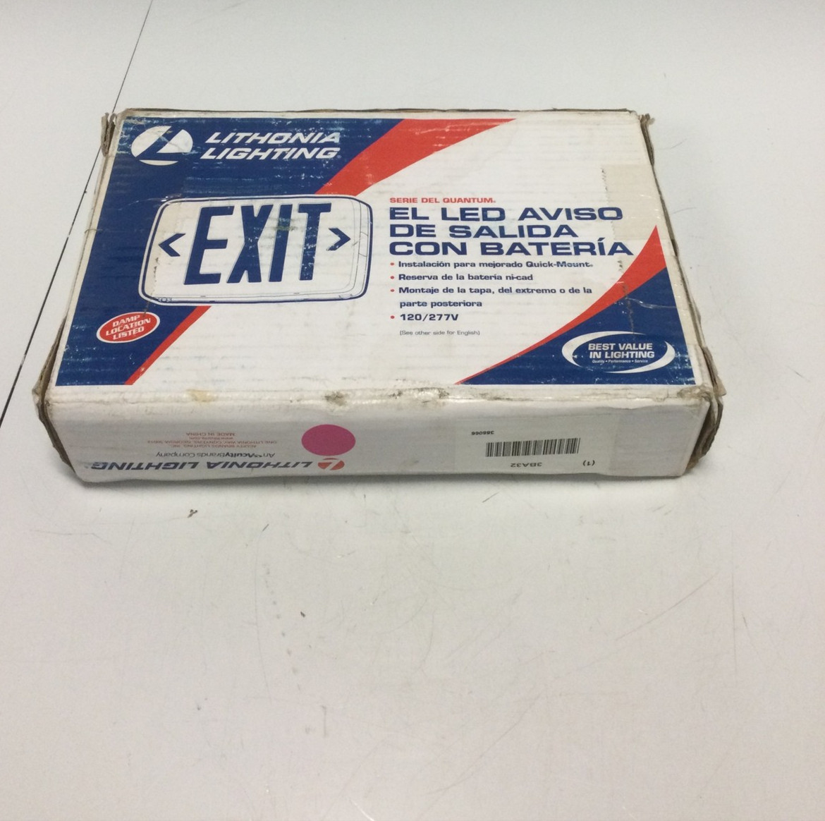 NEW, LITHONIA LIGHTING, LQM-S-W-3-R-120/277-EL-N-6, LED EXIT SIGN W/ BATT.(22K-1