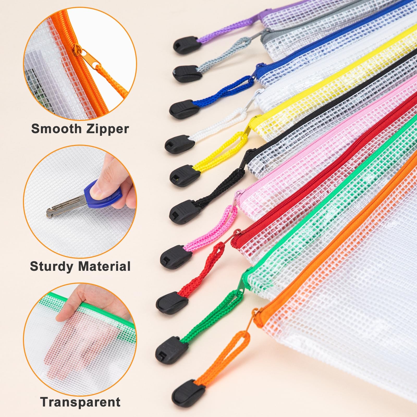 Aubeco 100Pack Mesh Zipper Pouch Bags, Waterproof A4 Letter Size Document Zipper
