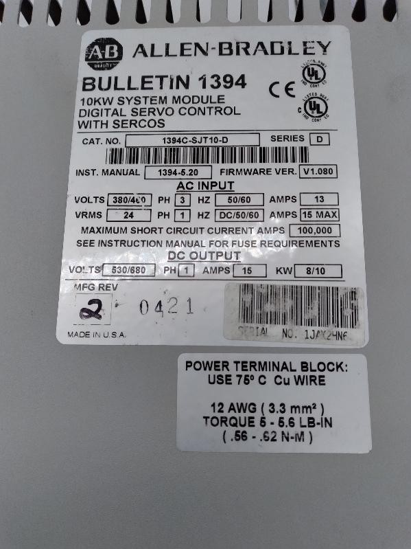 Allen-Bradley 1394C-SJT10-D SER.D Servo Drive 10kW