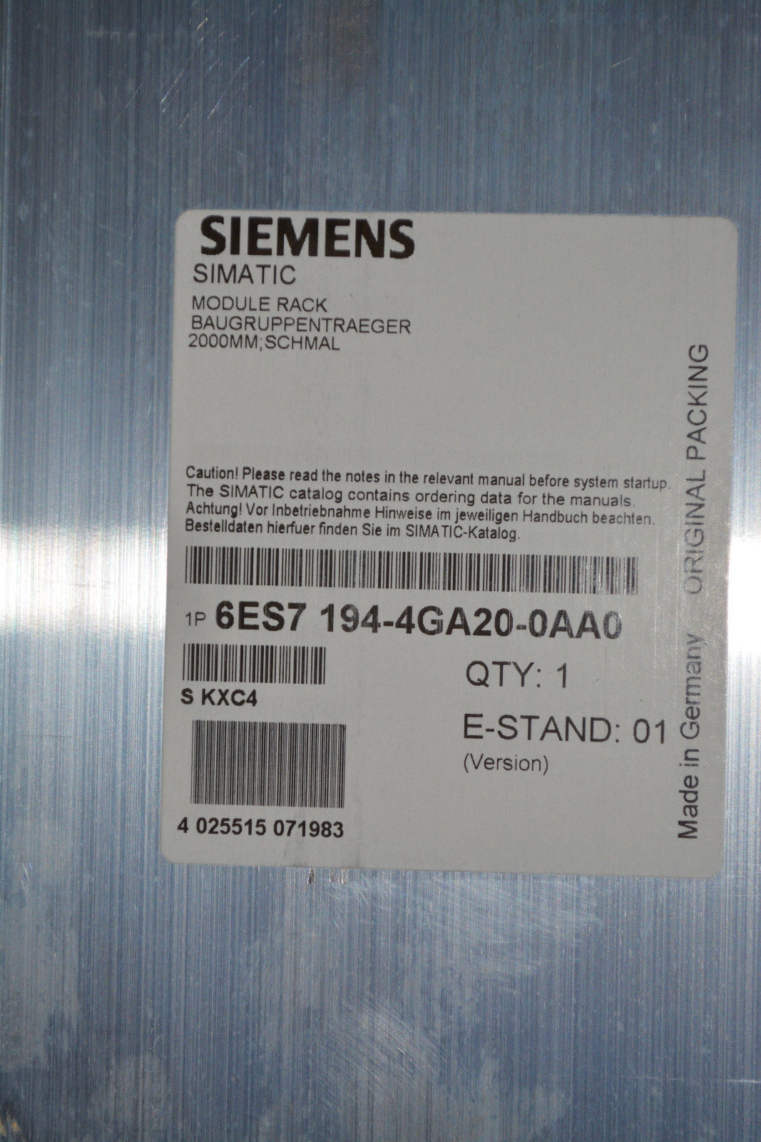 SIEMENS Simatic DP, Compact Narrow 2000mm Module Carrier 6ES7 194-4GA20-0AA0