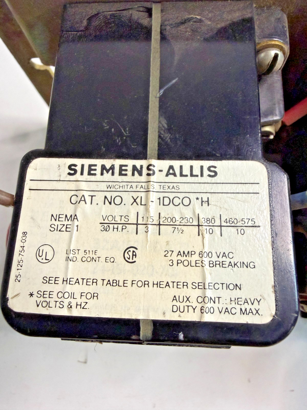 Siemens Allis XL-1DCO H 27 AMP, 600 VAC 3 Poles, AN13X, E19223, Heavy Duty