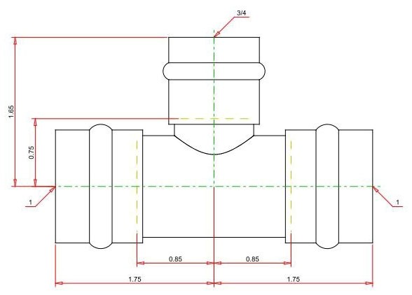 Viega 77437 1″ x 1″ x 3/4″ Copper Tee Press Connection