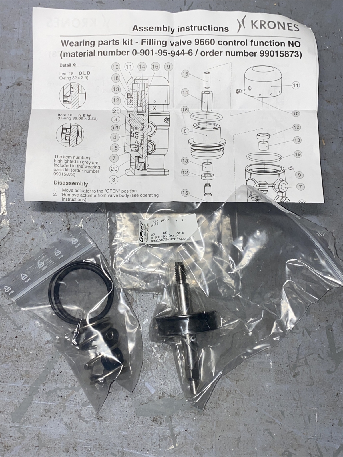 GEMU Filling Valve Repair / Parts / SERVICE KIT 0-901-95-944-6 9660 99015873 KOP