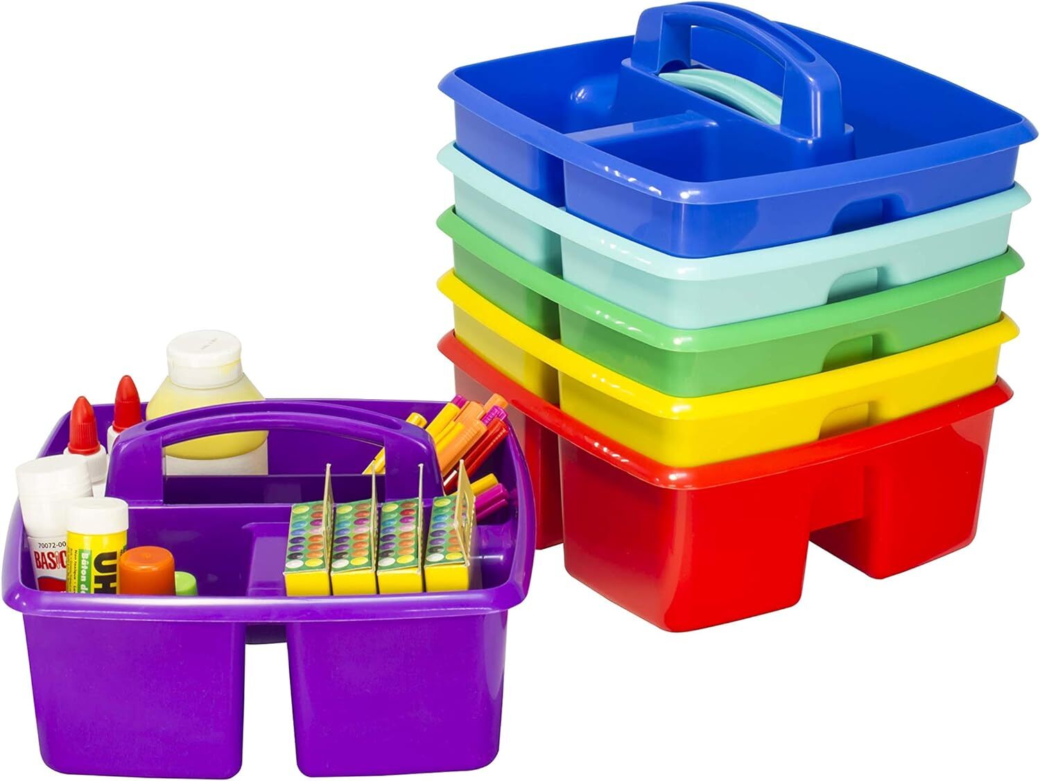 Storex 3-Compartment Small Caddy – Multipurpose Classroom Assorted Colors