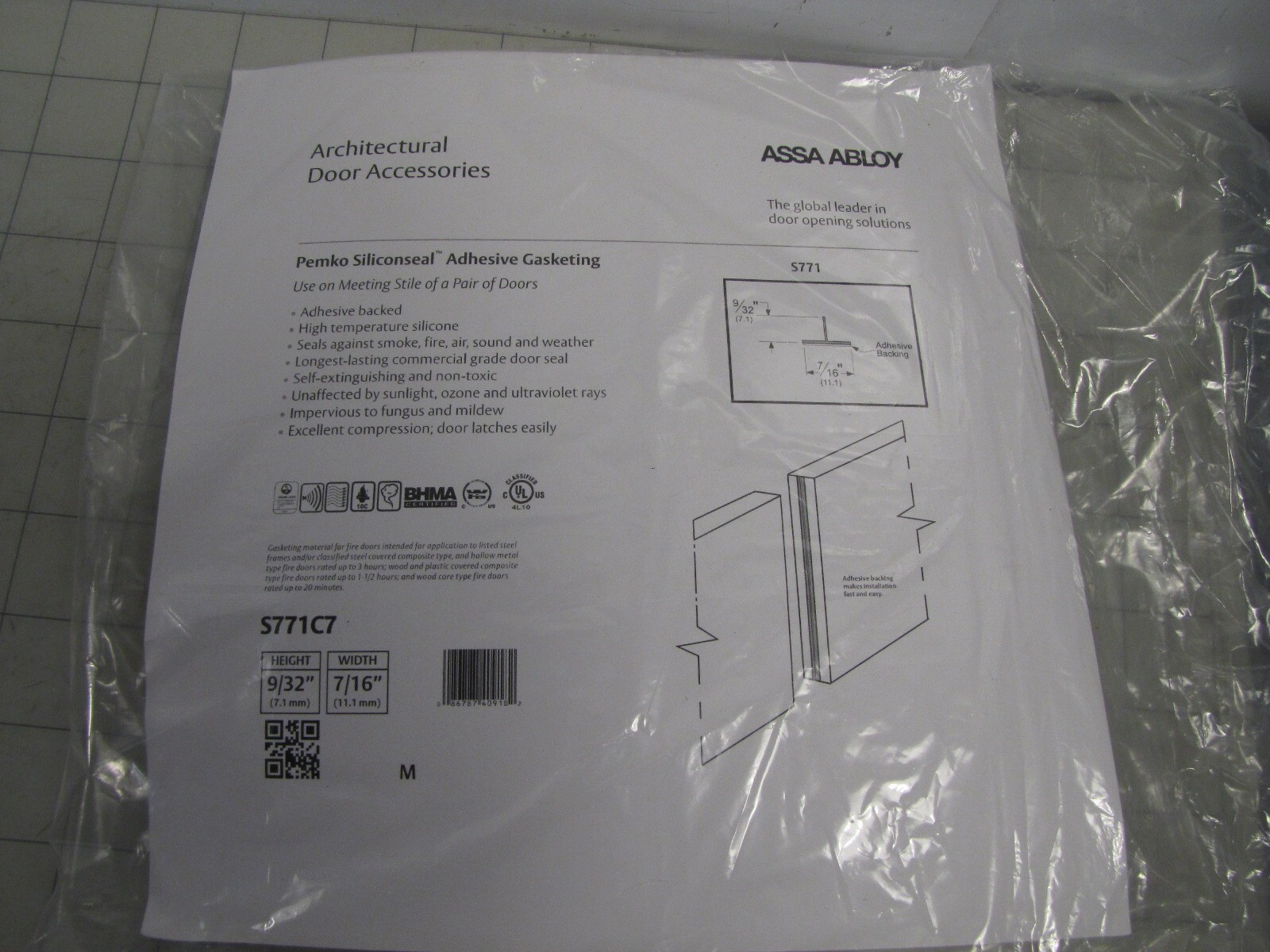 Assa Abloy S771C7 Pemko Silicon Seal Adhesive Gasketing Clear 9/32″ x 7/16″ NEW