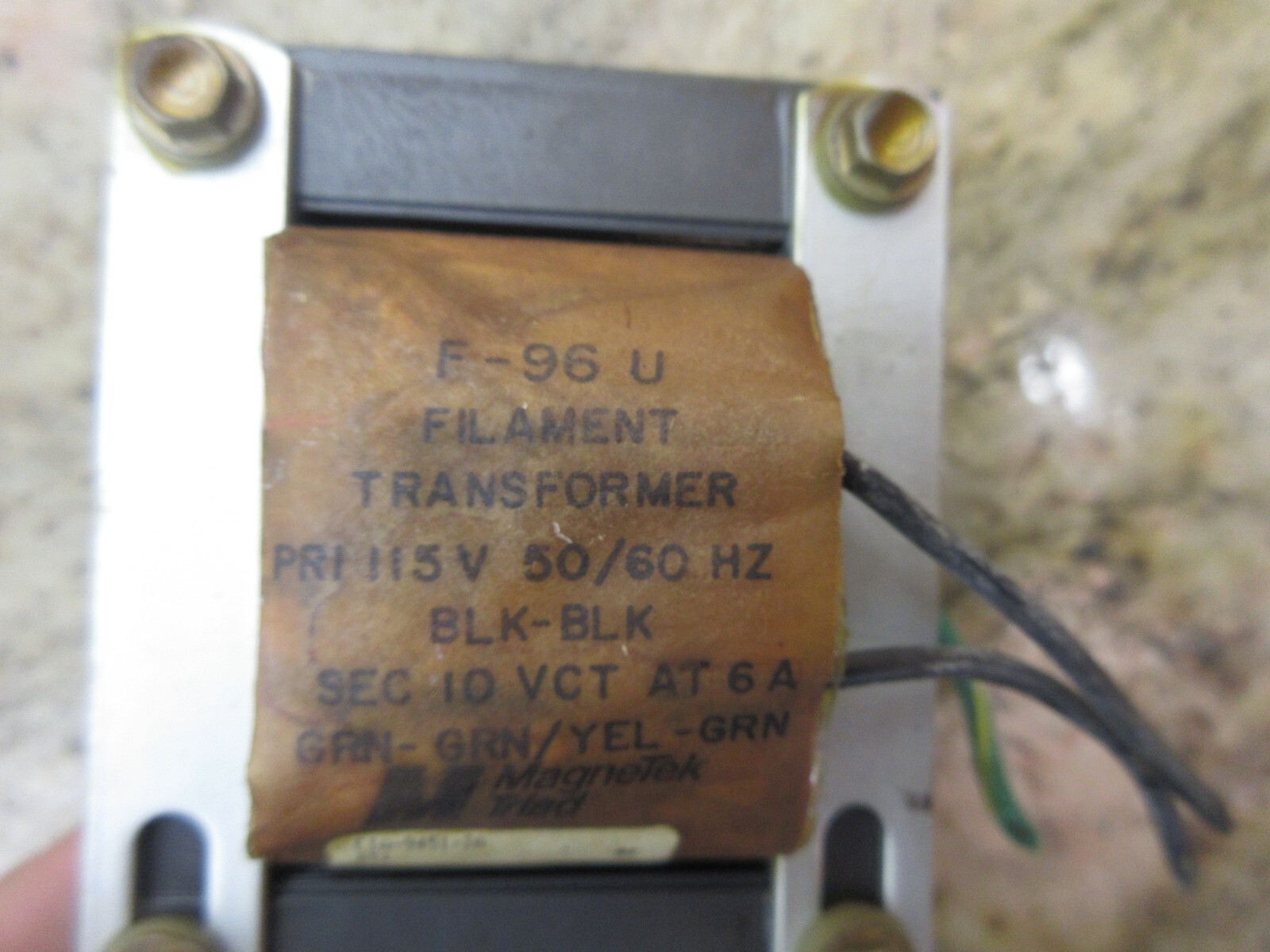 MAGNETEK FILAMENT TRANSFORMER F-96 U PRI 115V SEC 10 VCT AT6A EIA-9451-2A 831