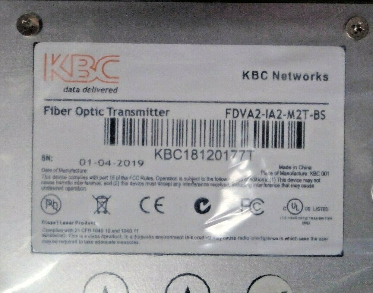NIOB KBC Fiber Optic Transmitter Receiver FDVA2-IA2-M2T-BS | KBC1812017