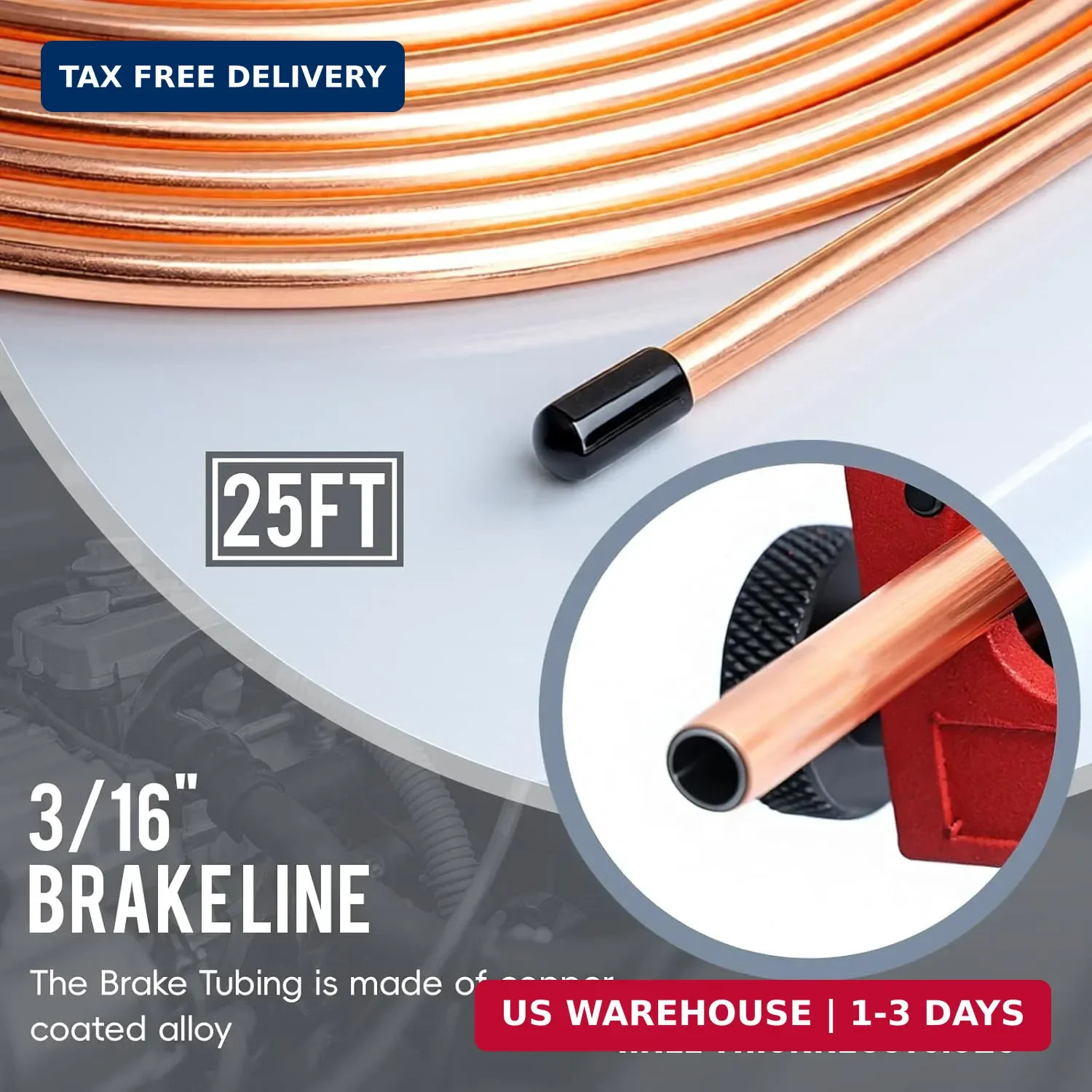 25FT 3/16” The Latest Copper Coated Brake Line Kit with 16 Fittings and 4 Union