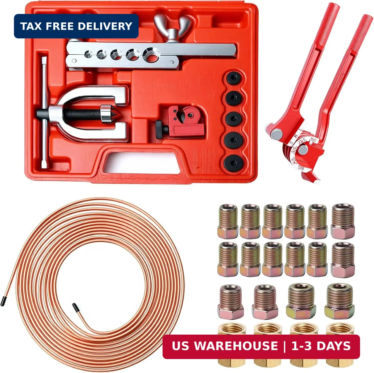 25FT 3/16” The Latest Copper Coated Brake Line Kit with 16 Fittings and 4 Union
