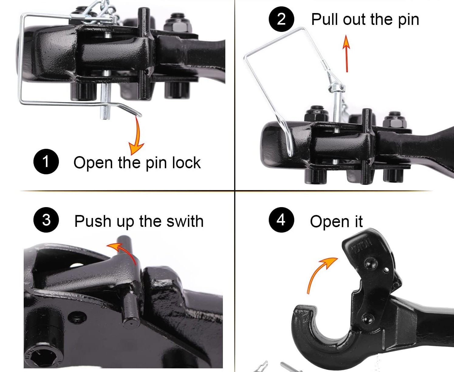 Forged Pintle Hook Hitch 10 T/20000 lbs 2 in Hook Receiver 2 1/2 in Lunette Ring