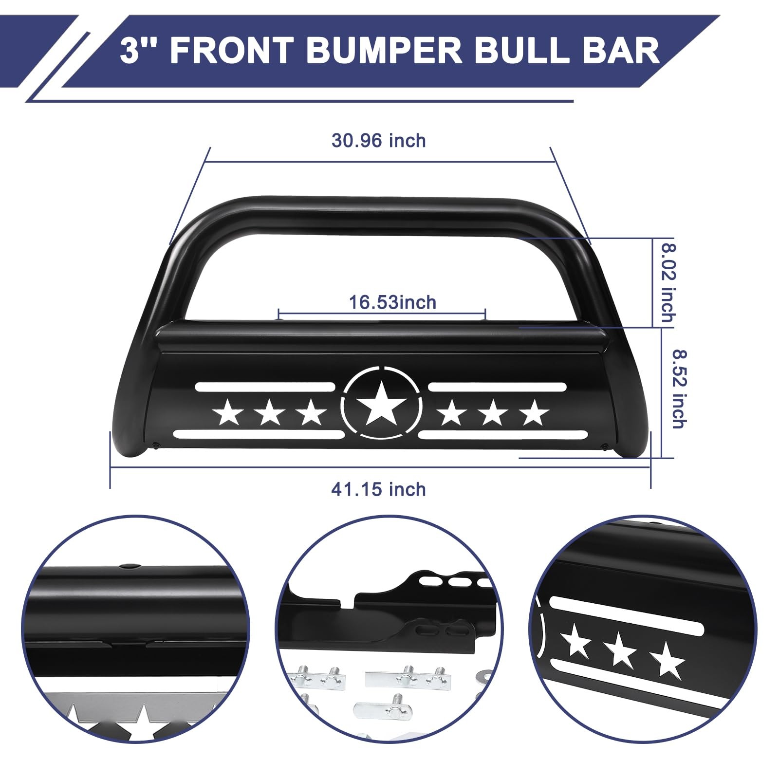 AISHAN Bull Bar 3 Front Grille Brush Push Bumper Guard with Removable Skid Pl…