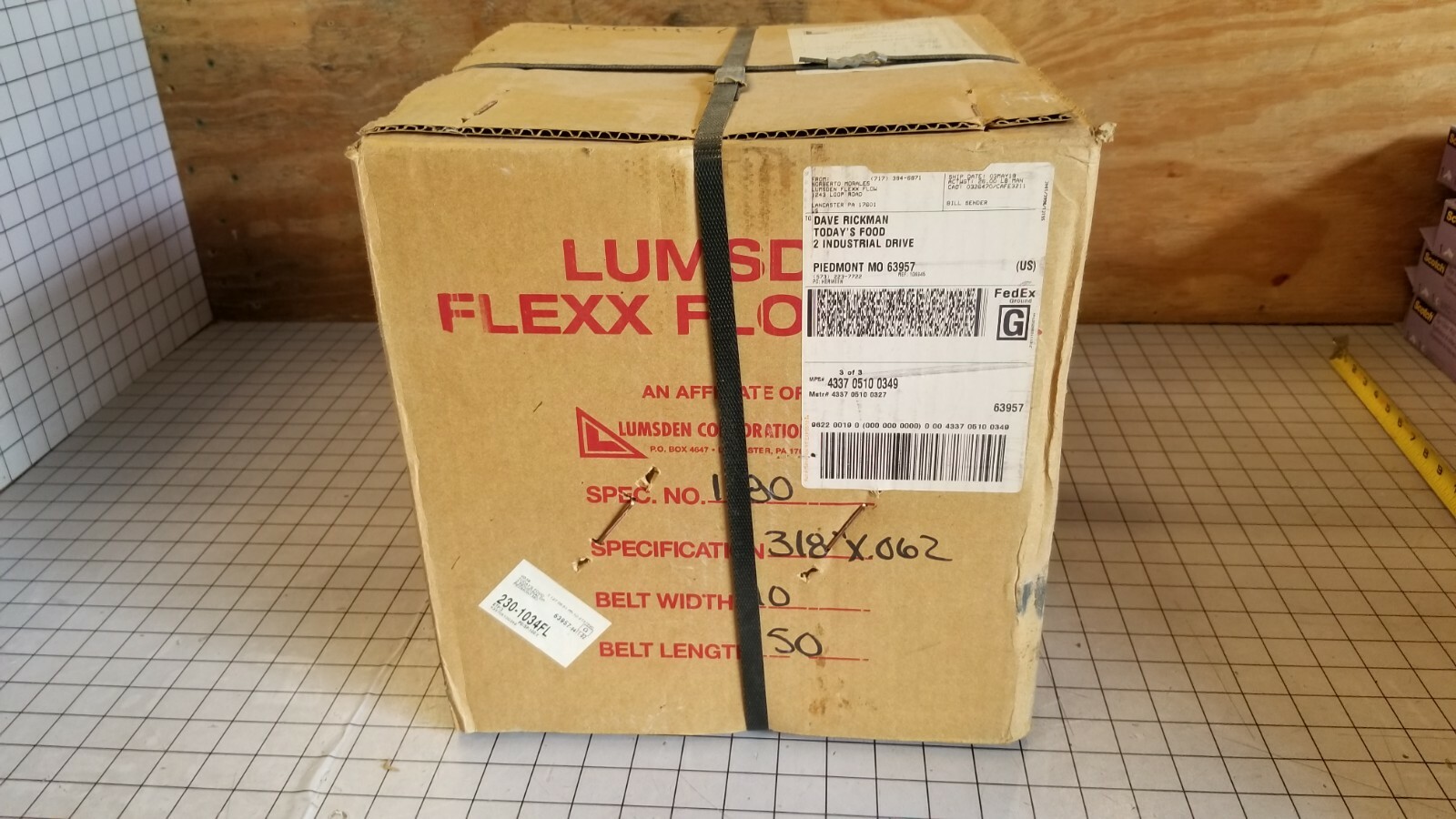 Lumsden Flexx Flow SS Conveyor Belt, 1180 3/8″x.062 10″ wide x 50′ long – NEW