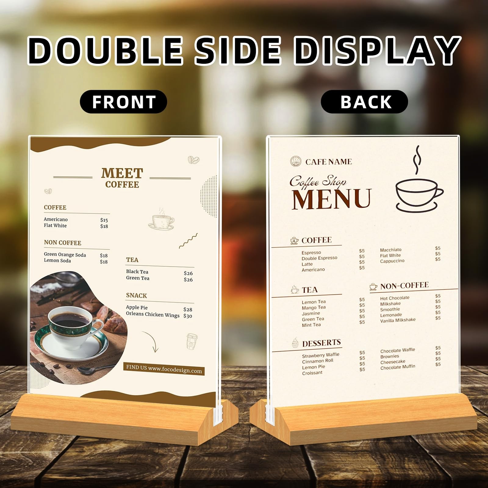 10 Pack Acrylic Sign Holder 8.5 x 11 Inch, Wood Base Signs Stand for Menu Flyer