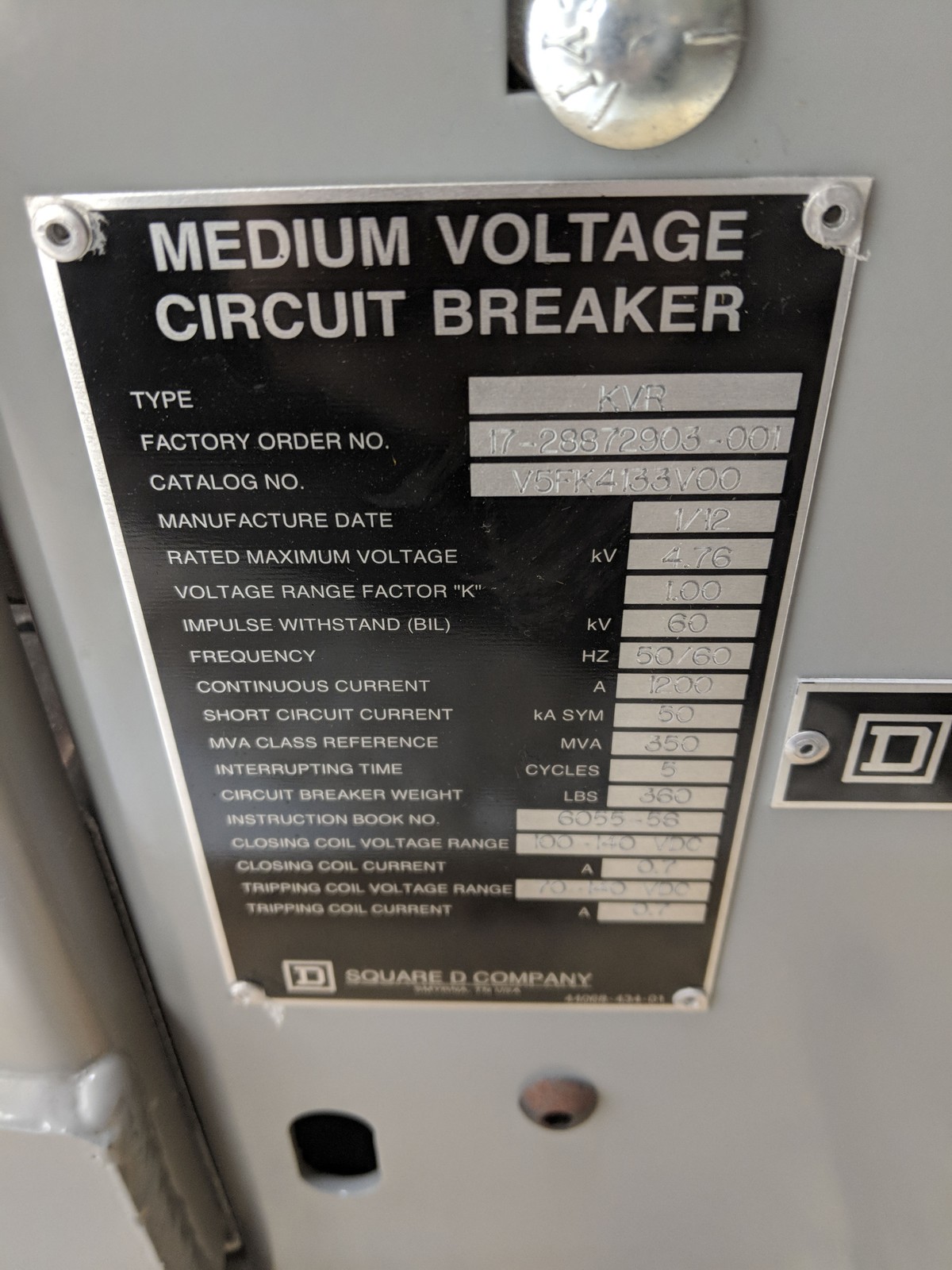SQUARE D MAGNUM KVR V5FK4133V00 5GSB2-350-1200 NSNP