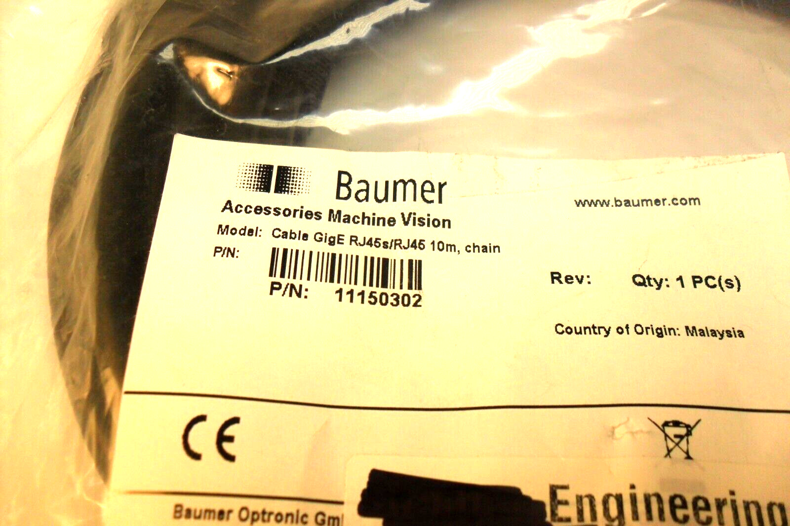Baumer 11150302 – Cable GigE Rj145s/RJ45,10m, chain Sealed Bag USA SELLER