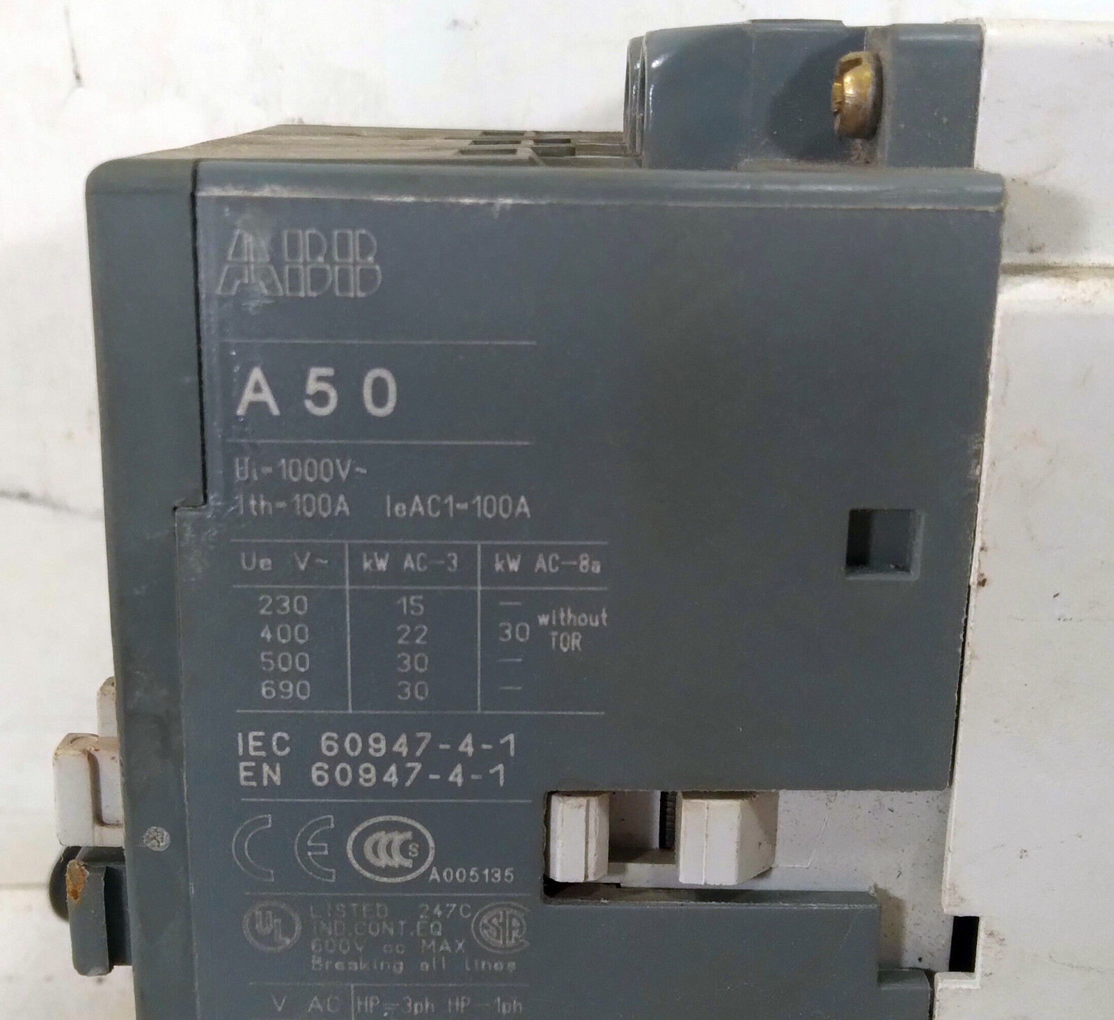 1 USED ABB A50 IEC60947-4-1 EN60947-4-1 CONTACTOR UNB ***MAKE OFFER***