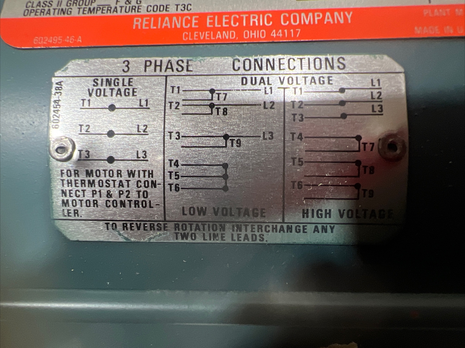 RELIANCE ELECTRIC P14J2402M-WY MOTOR 1.5HP 1730RPM 208-230V Nos Surplus
