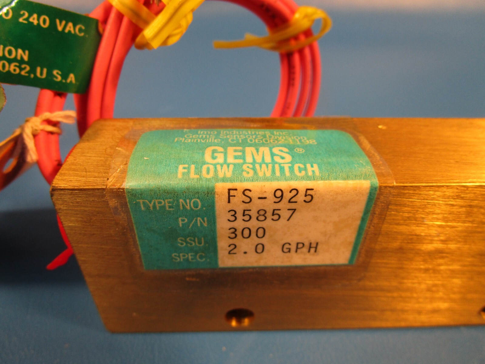 GEMS 35857, FS-925 PISTON TYPE FLOW SWITCH, 2.0 GPH