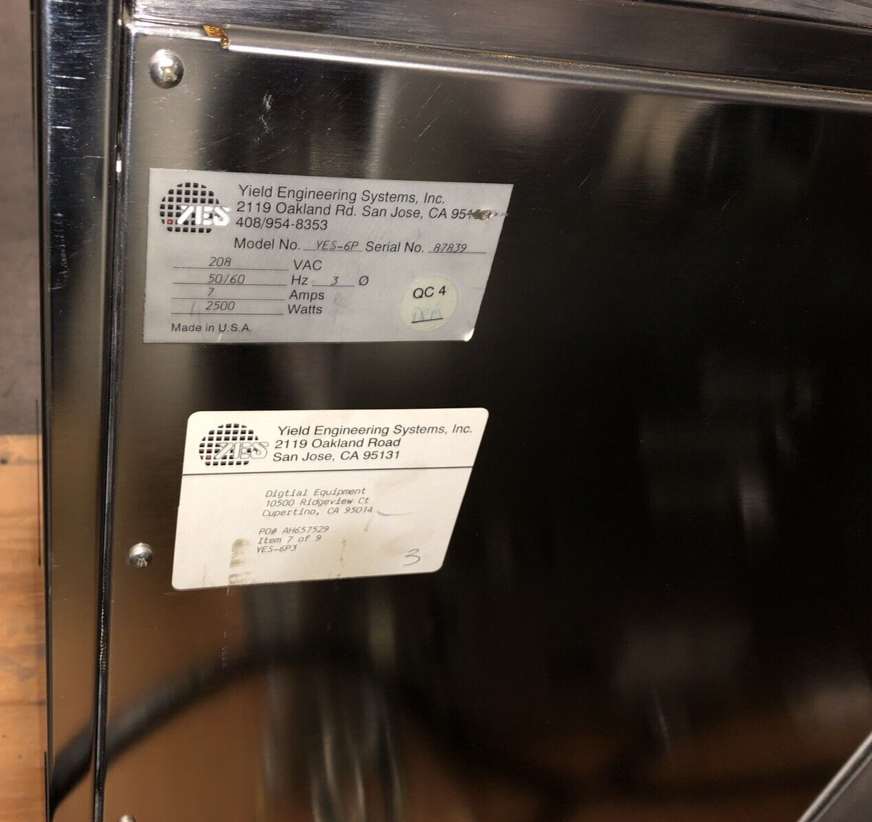 YES 6P Vaccum Oven – Yield Engineering YES 6/P / Stainless / N2 Purge /2 mo wrty