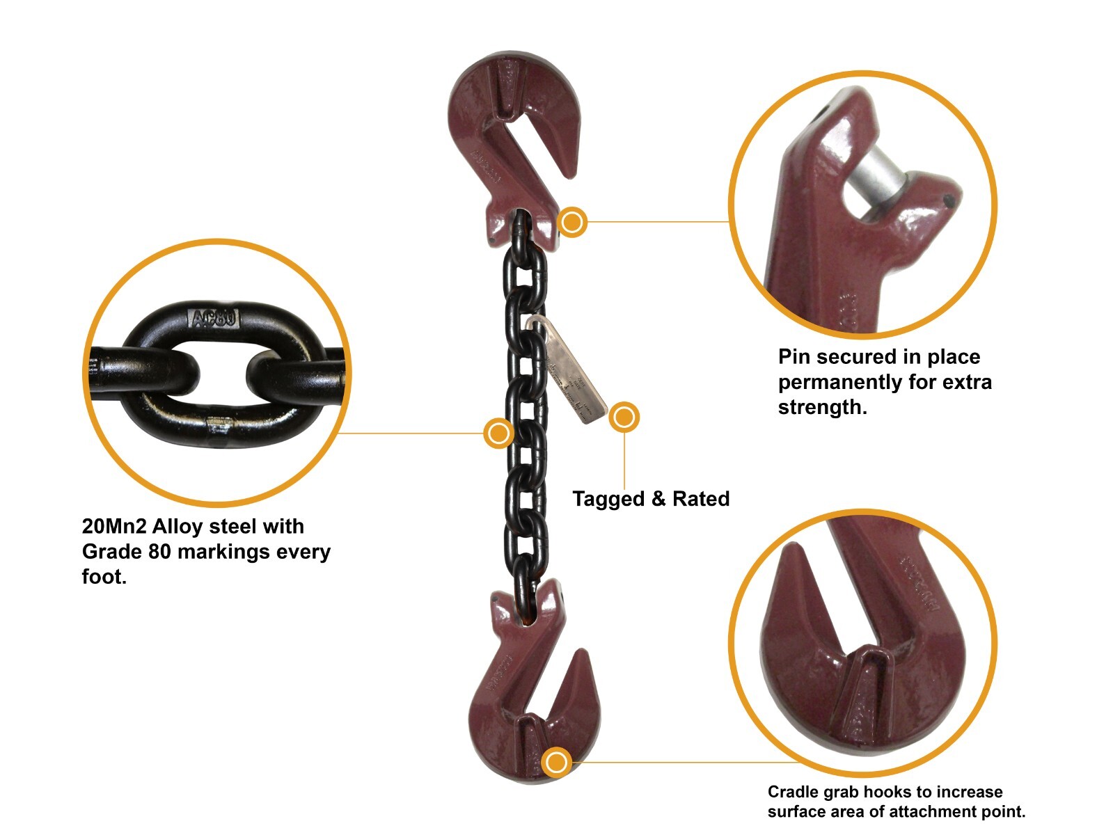 3/8″ x 20′ Lifting Chain Sling SGG Single Leg Grab Hooks Rigging Grade 80