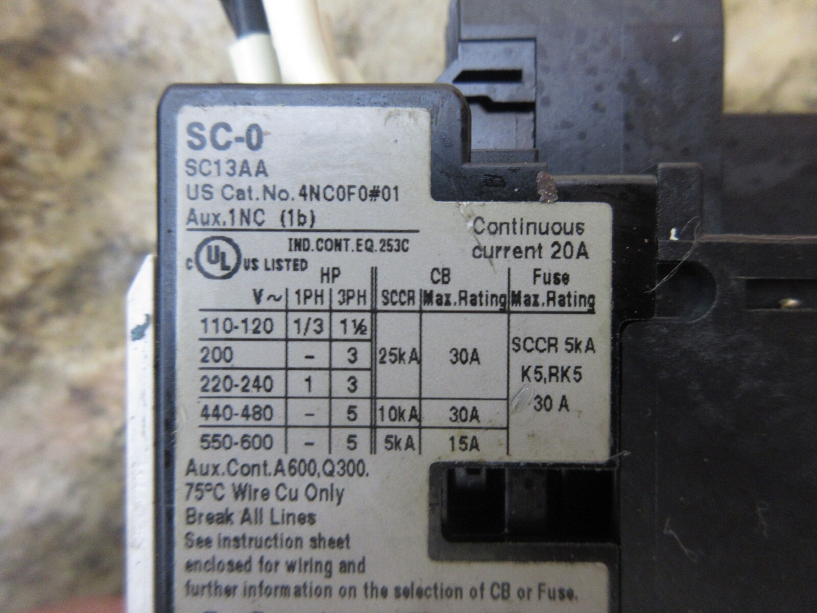 FUJI ELECTRIC FE CONTACTOR SC-0 {13} AC-3 0-0-0 SC13AA 4NC0F0#01 1NC LOT OF 3 PC
