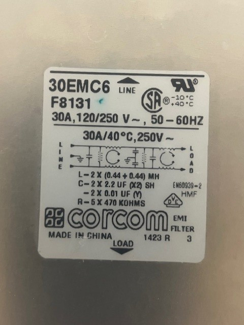 CORCOM 30EMC6 F8131 POWER LINE FILTER, 30A, 120/250 V, NEW