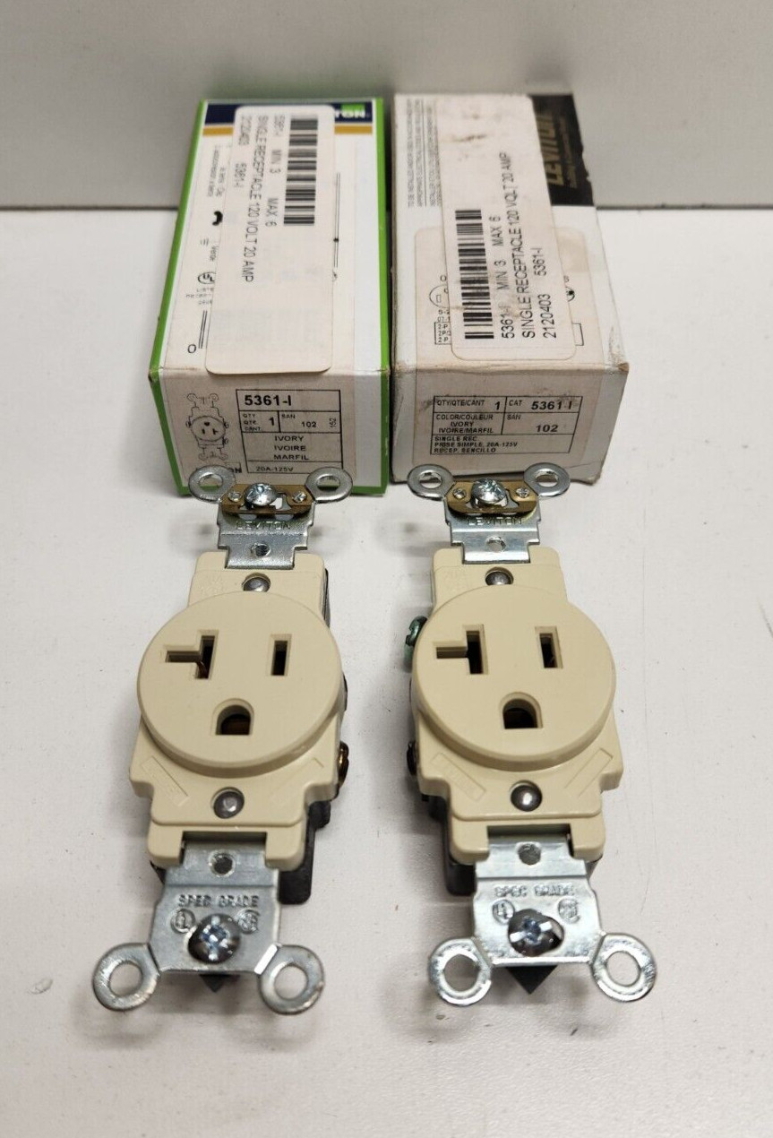 LOT OF 2 NEW OLD STOCK! LEVITON 20A 125V IVORY SINGLE RECEPTACLES 5361-I