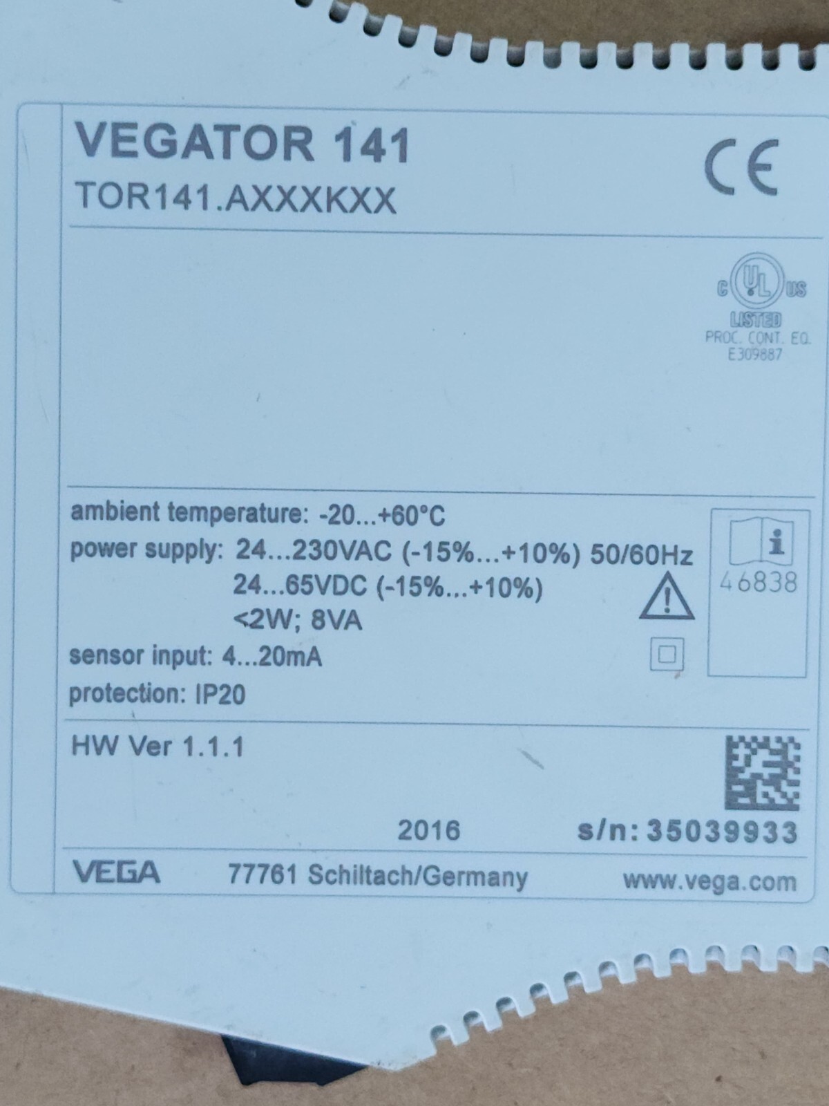 TOR141.AXXXKXX VEGA VEGATOR 141 SINGAL CHANNEL CONTROL UNIT TOR141.AXXXKXX