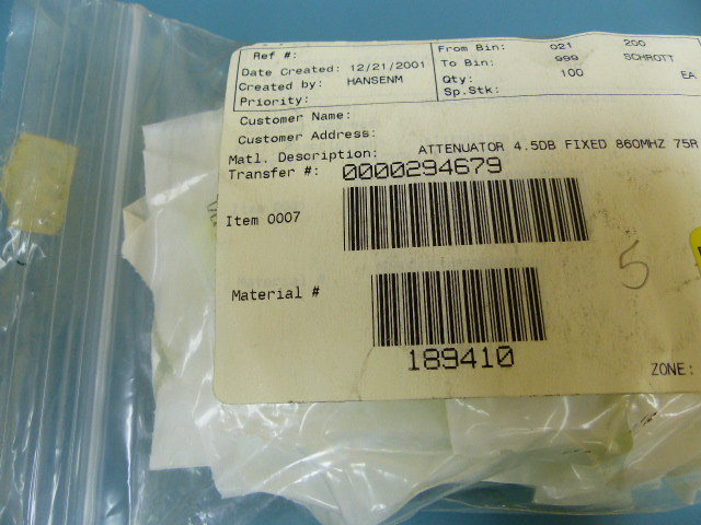 Scientific Atlanta 189410 Qty of 20 per Lot 4.5dB ATTENUATOR TO5 860MHZ 75 OH