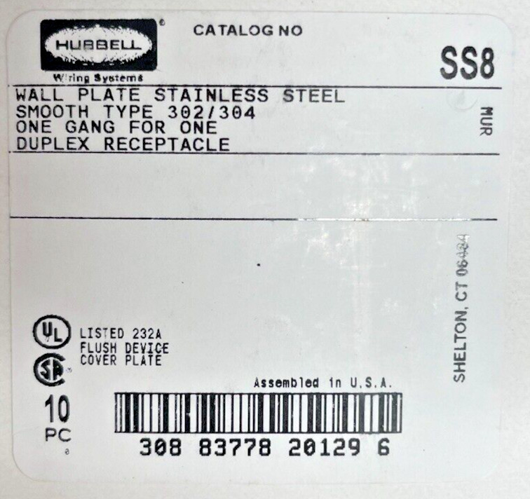 Hubbell SS8 Stainless Steel 40Pc Flush Cover Plates
