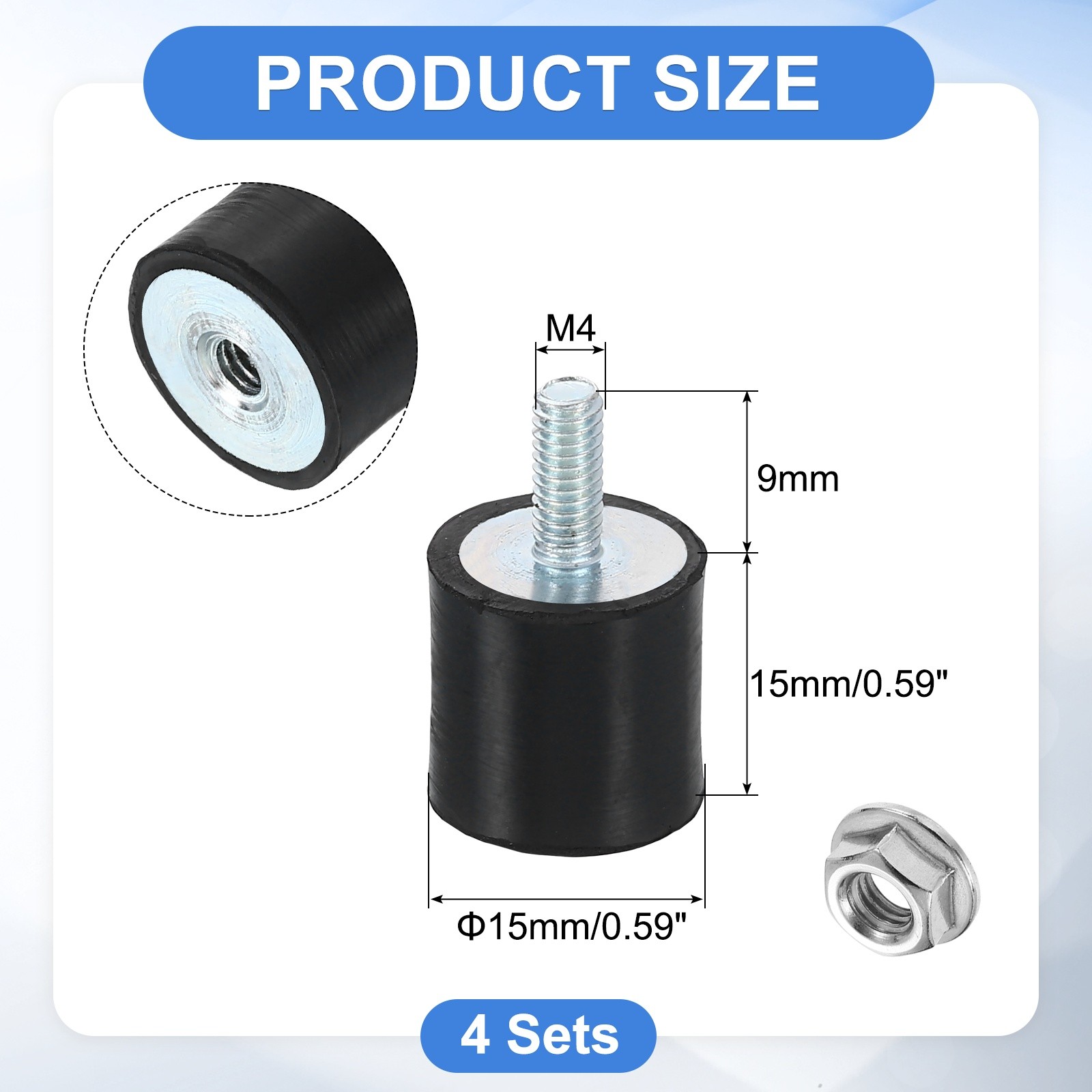 4Pcs M4x10mm Rubber Mounts 14x15mm Rubber Shock Absorber Mount with Nuts