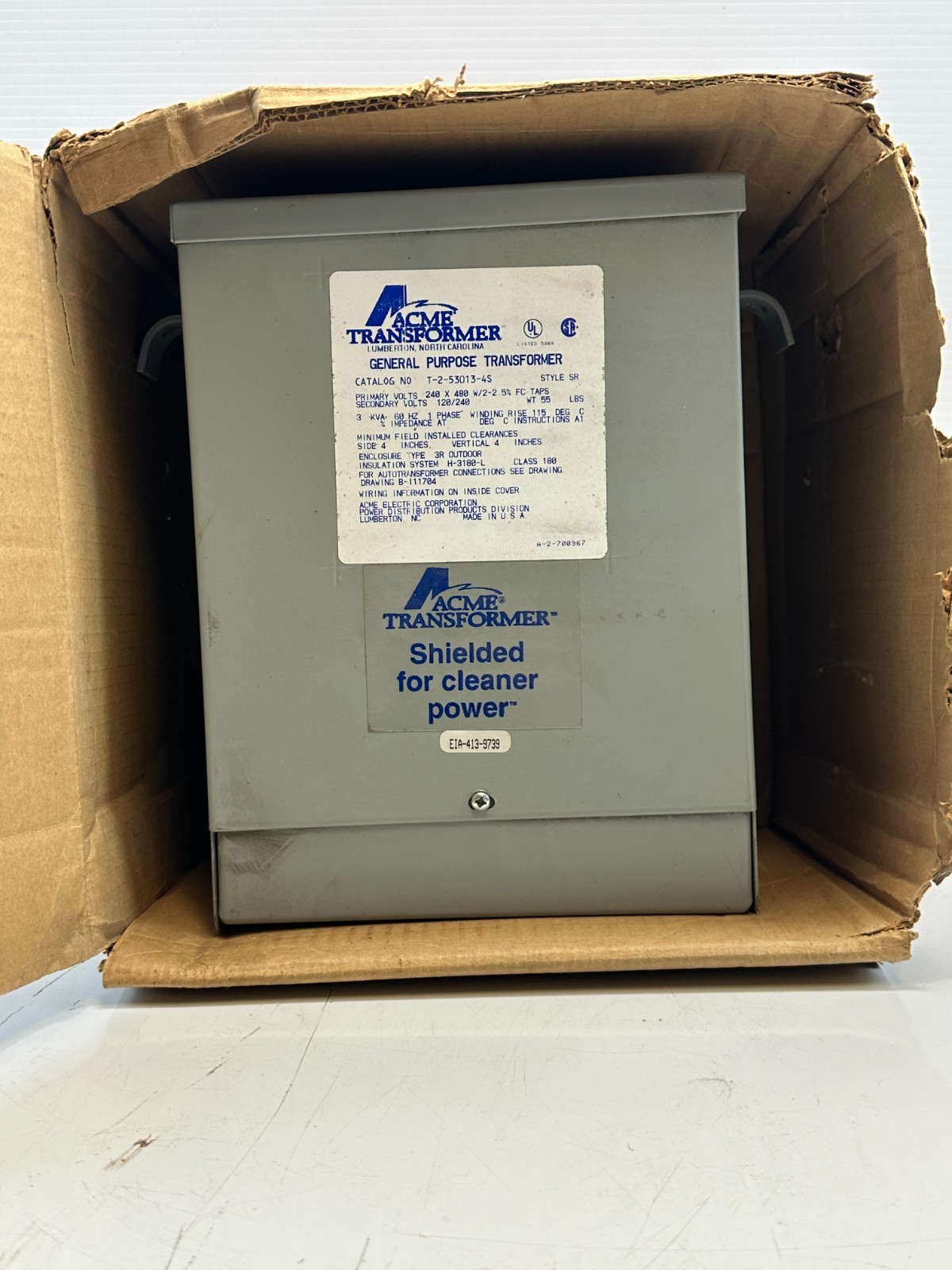 ACME TRANSFORMER T-2-53013-4S GENERAL PURPOSE TRANS. STYLE SR 3KVA 1 PHASE 60HZ